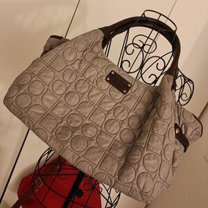 Kate Spade Light Gray Nylon/Leather Trim Quilted Shoulder Women's Bag, EUC